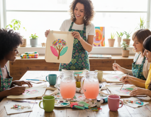 Women painting at a craft party