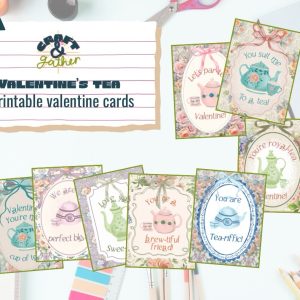 Vintage Tea-Themed Printable Valentines — Set of 8 Regency-Inspired Designs ✨