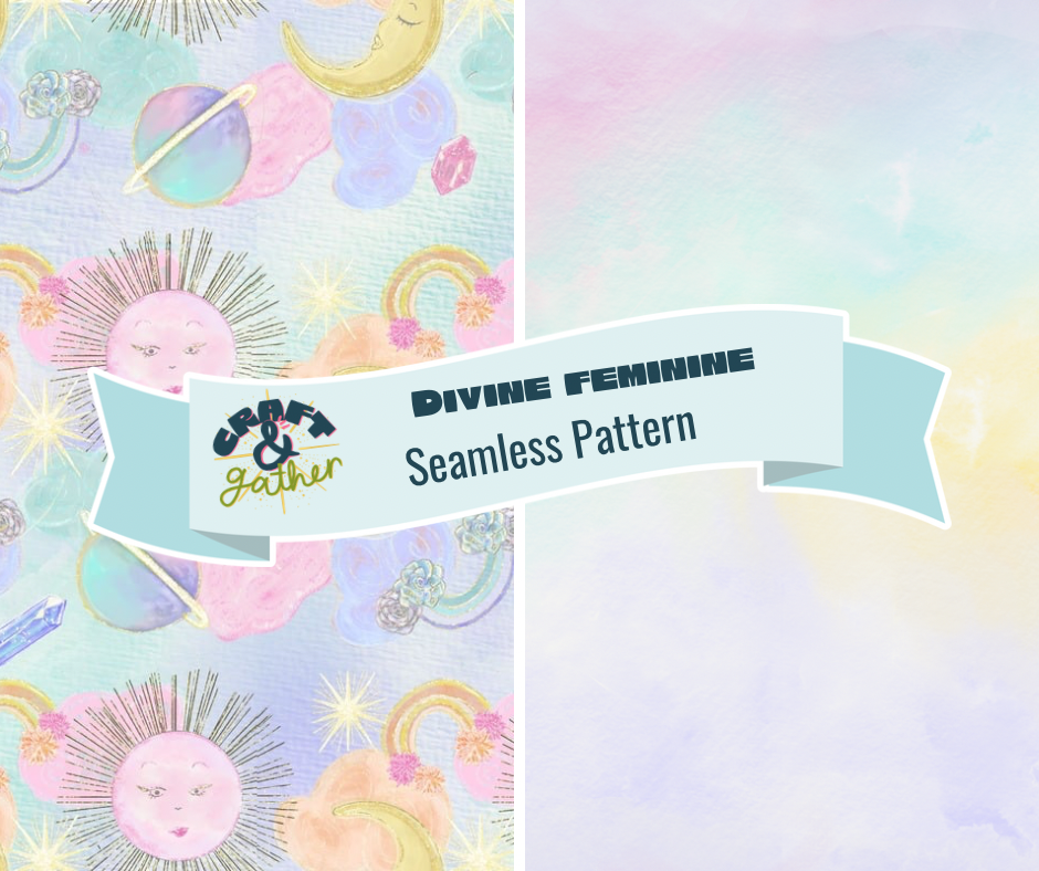 Divine Feminine Seamless Pattern — Hand-Drawn Celestial Digital Download