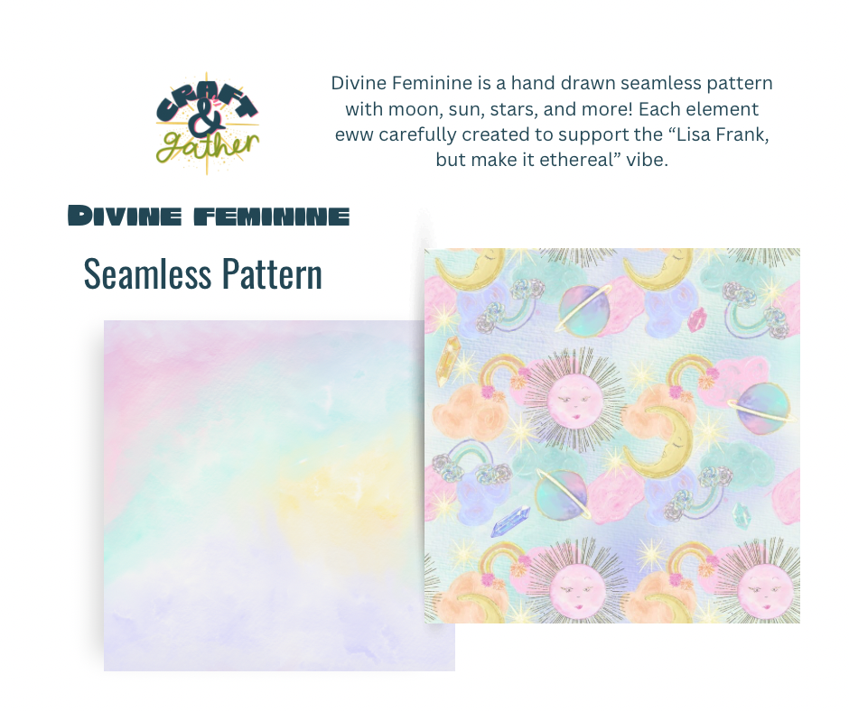 Divine Feminine Seamless Pattern — Hand-Drawn Celestial Digital Download - Image 2